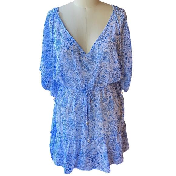 NWT ~ TIME and TRU Ruffle Hem Caftan Tie Front Chiffon Swimsuit Coverup ~ XL - Picture 2 of 7